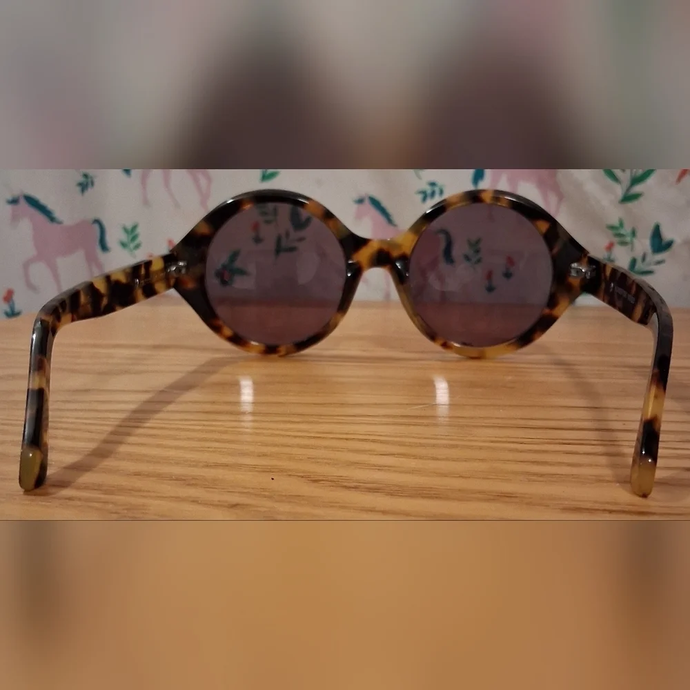 Karen Walker #6 Round Tortoise Acetate Dark Tint UV Boho Casual Sunglass Glasses